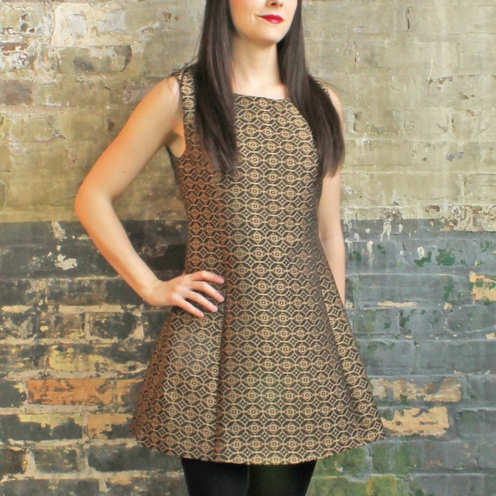 NWT Gold Brocade Espresso Brown Pink Martini Party Dress XS